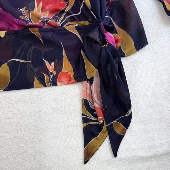 Lane Bryant Plus 2X 18/20 Faux Wrap Top 3/4 Kimono Sleeve Draped V-Neck Sheer - Picture 3 of 11